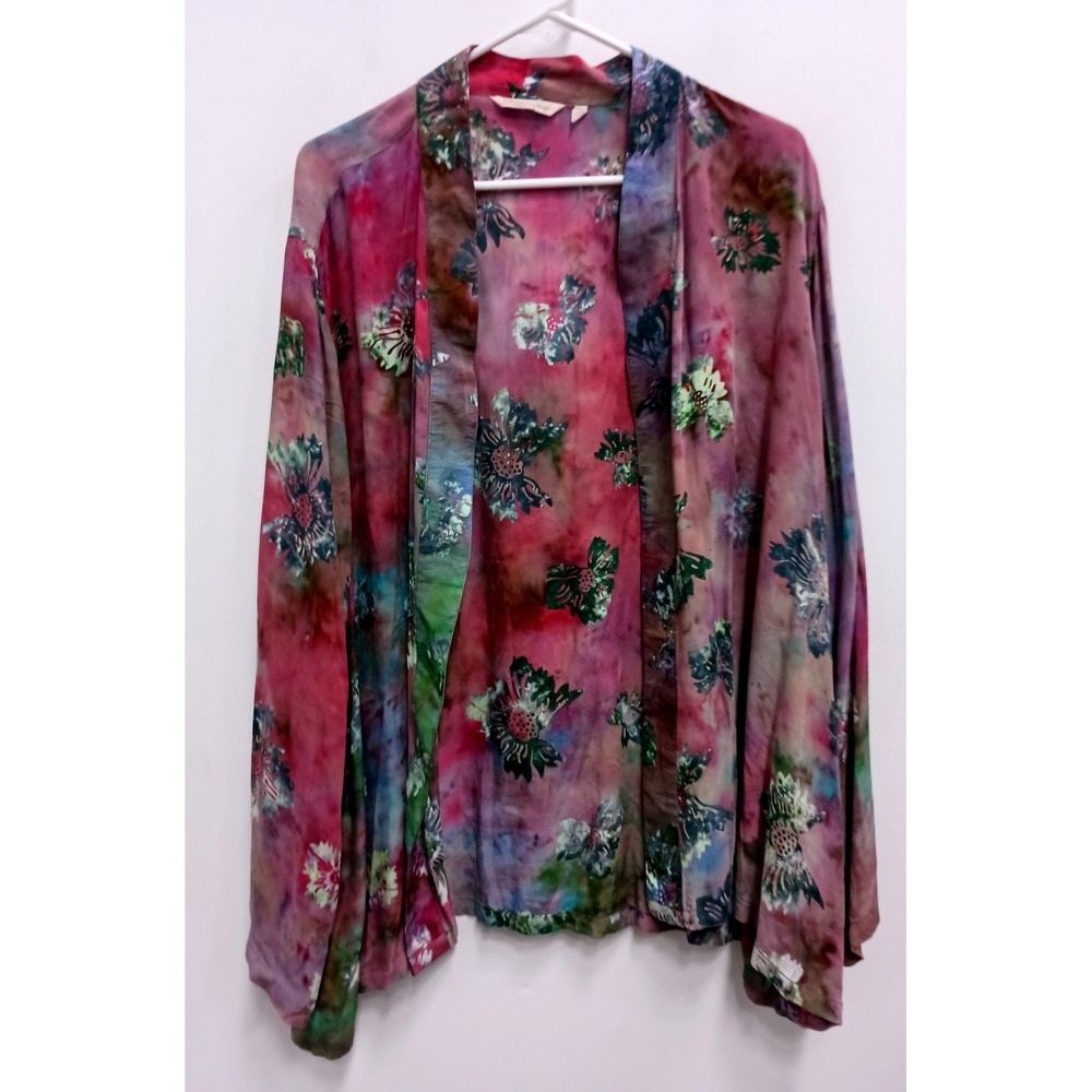 Soft Surroundings Cardigan Kimono Womens 3X Purple Floral Open Art to Wear BOHO